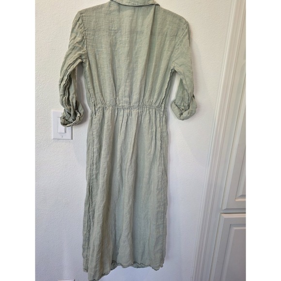 Zara Linen Crinkle Shirt Dress Sz S Light Green Quiet Luxury EuropeanTravel Chic - Picture 8 of 8